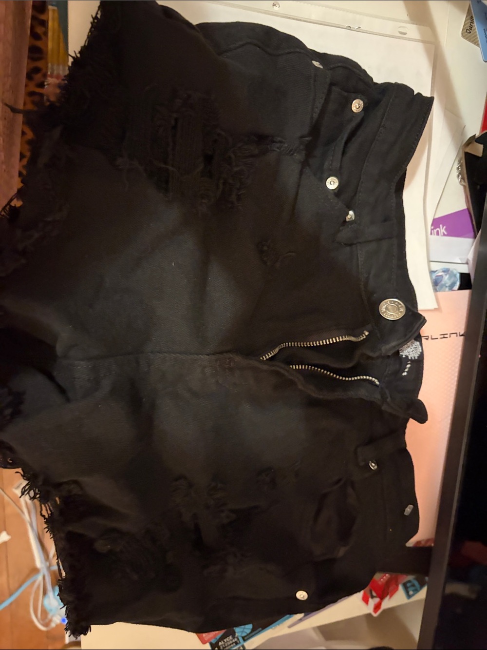 Almost Famous Black Distressed Denim Shorts size 11 not 10